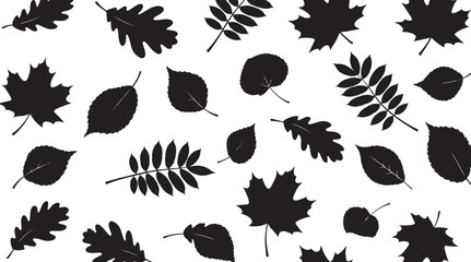 Obraz premium Silhouetted Leaves in Pattern: A collection of various leaf silhouettes arranged against a simple background, offering a visually appealing texture and intricate patterns.
