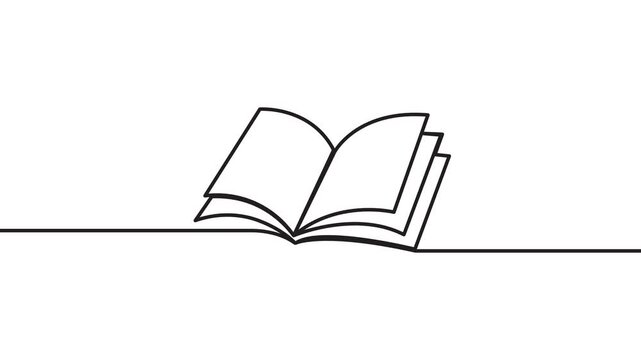 animated continuous self drawing single one line drawing of an open book, minimalist vector animation for education learning line art 4k animation video