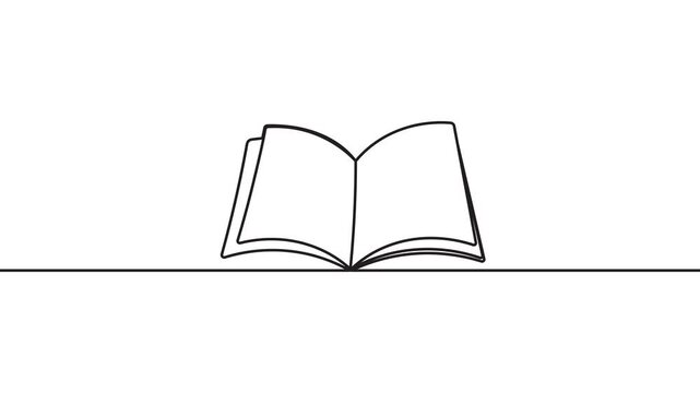 animated continuous self drawing single one line drawing of an open book, minimalist vector animation for education learning line art 4k animation video