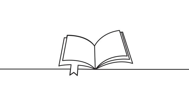 animated continuous self drawing single one line drawing of an open book, minimalist vector animation for education learning line art 4k animation video