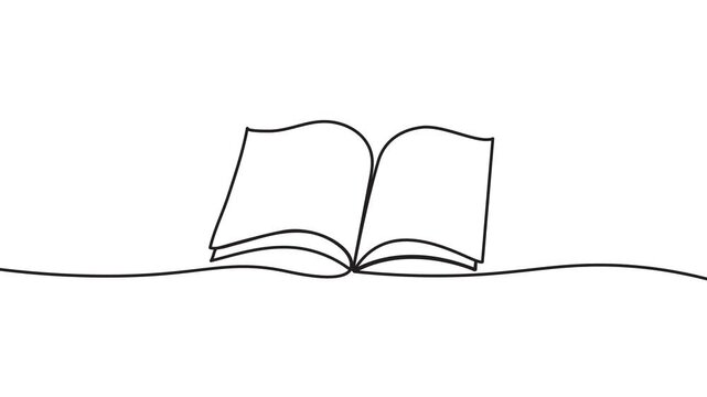 animated continuous self drawing single one line drawing of an open book, minimalist vector animation for education learning line art 4k animation video
