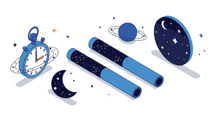 Cosmic exploration concept with telescopes and planets for astronomy design