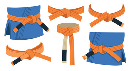 Karate belt tying techniques illustrated for martial arts training and instructional guides