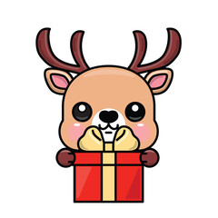 Cute Reindeer Holding Christmas Gift Illustration for the Holiday Season
