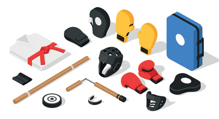 Martial arts equipment collection for training and design projects