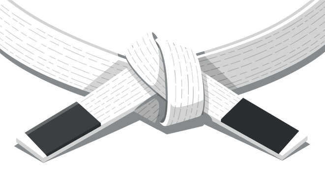Martial arts achievement symbol: white belt with black tips for training and discipline