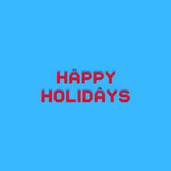 Vibrant red text wishes happy holidays on blue