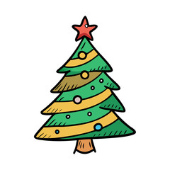 Festive hand drawn Christmas tree with star topper