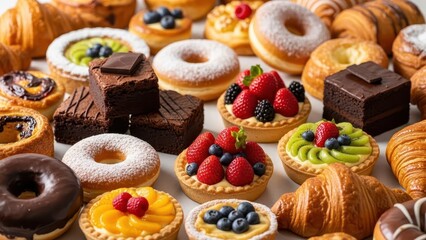 Assortment of Delicious Pastries and Desserts on Display.