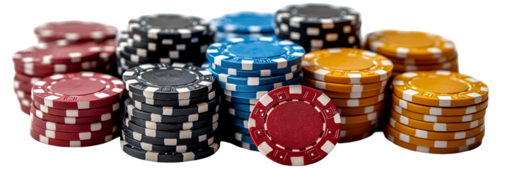 Group of colorful dice on transparent background