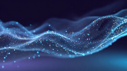 Digital Flow: A mesmerizing visualization of digital data streams, represented by luminous particles moving across a gradient background.