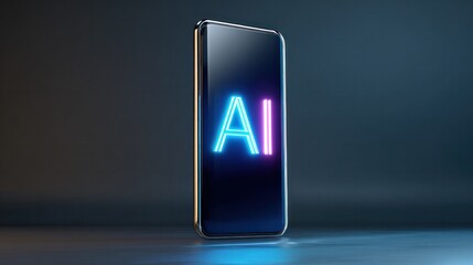 AI Illuminated: A sleek smartphone screen showcases the neon-lit initials AI, symbolizing the forefront of technological advancement. The image reflects innovation and connectivity.