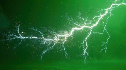 Electric Sky: A dramatic display of raw power unfolds as a brilliant lightning bolt streaks across the emerald canvas, showcasing the untamed force of nature.