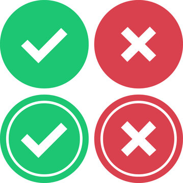 green checkmark red cross mark flat circle vector icon set