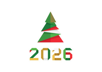 Origami Christmas Tree with Origami 2026 Flat Iconic Vector
