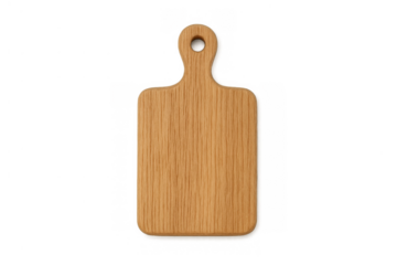 Wooden cutting board with handle for food preparation, cooking, serving, and kitchen design, realistic 3d rendering with wood texture