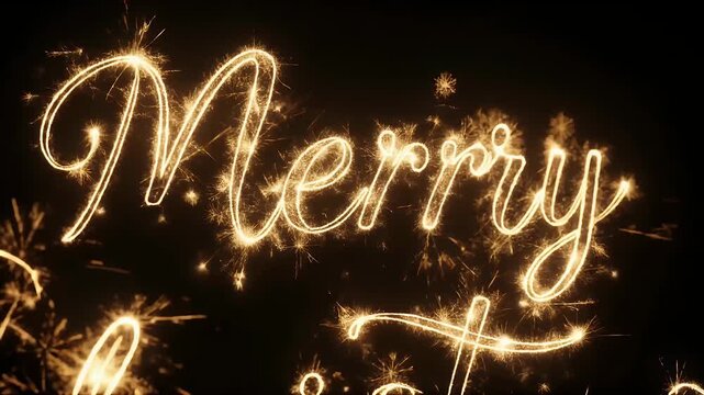 Sparkling Merry Christmas Text on Black Background