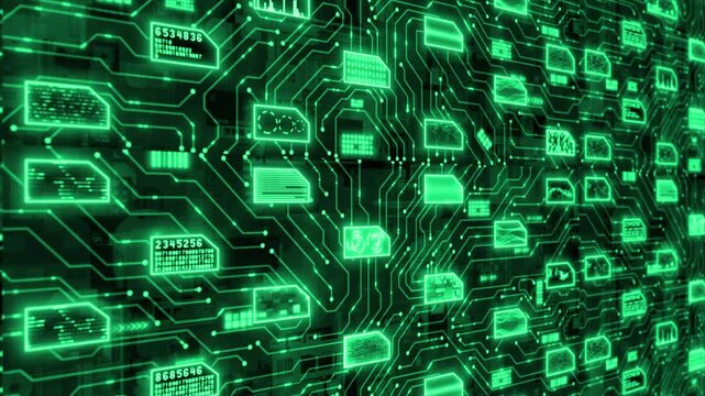 Turquoise color complex data transfer binary code big data hi tech matrix design black technology background