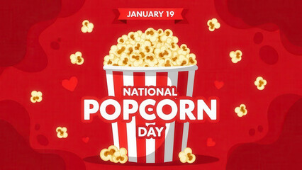Celebrate national popcorn day with a large bucket of delicious popcorn on a red background