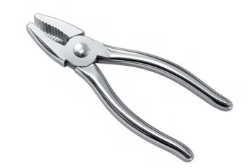 Slip joint pliers, a common hand tool, made of shiny chrome metal. Useful for various tasks. Transparent background