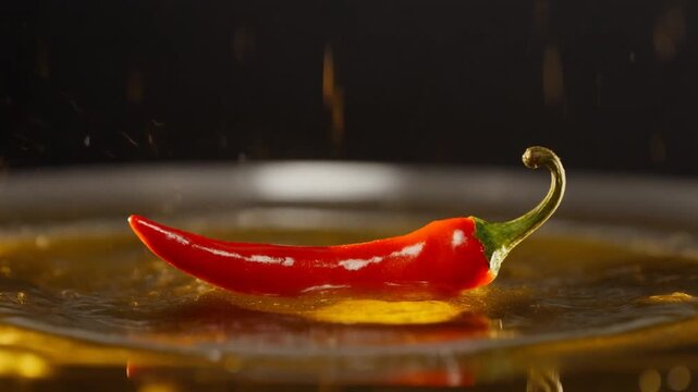 Fiery Chili Pepper Floating in Oil A Culinary Delight