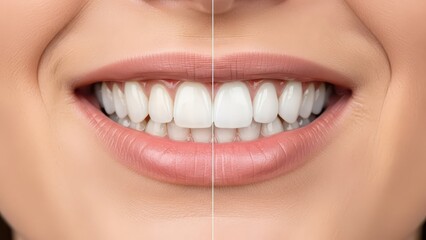 a womans smile showing before and after teeth whitening results, highlighting a brighter, more confident smile.