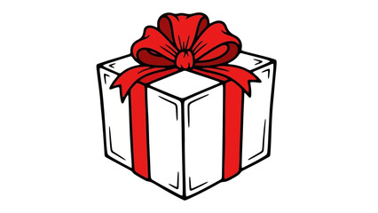 Hand-drawn illustration of a white gift box with a large red ribbon bow, symbolizing a surprise for a special celebration or holiday