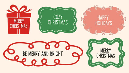 Collection of Holiday Themed Decorative Labels and Gift Tags with Festive Wishes