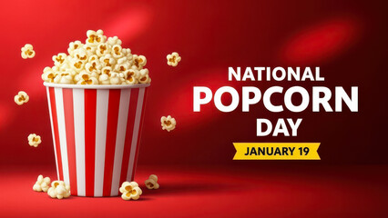 A tall striped bucket overflowing with freshly popped popcorn for national popcorn day celebration