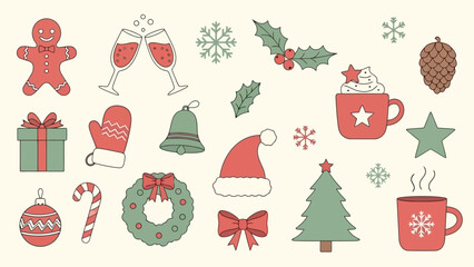 Festive Christmas Elements Hand-Drawn Holiday Icons for Designs