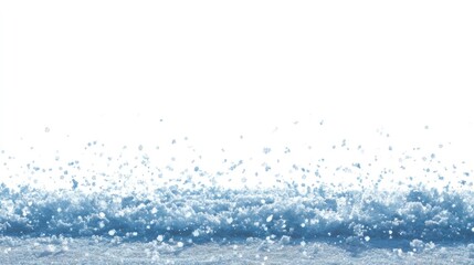 A blue wave with white foam and bubbles, crashing against a white background.