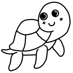 Smiling Cartoon Turtle Illustration in Black and White Line Art