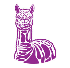 Naklejka premium Playful purple alpaca illustration featuring a smooth vector design on a pure white background