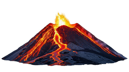 Active Volcano Erupting Lava Flow on White Background