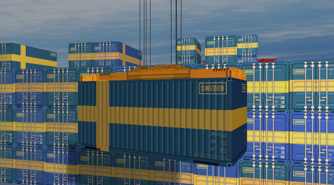 Fototapeta Sweden export containers cargo crane loading illustration