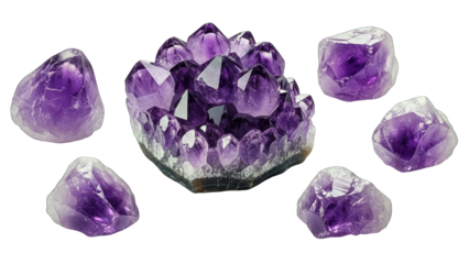 Amethyst Crystals on White Background