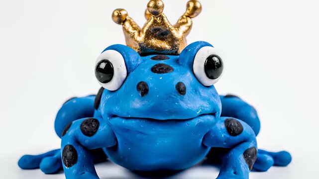 Blue Frog with Gold Crown Sits Proudly in Whimsical Illustration, Capturing the Concept of Playful and Lighthearted Wonder Perfect for Adding Mirth and Joy to Various Projects or Designs Seeking.