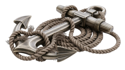 Anchor wrapped in rope on white background