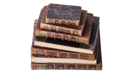 Antique Books Stacked on White Background