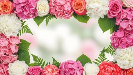 Floral Frame: An exquisite floral arrangement featuring a vibrant assortment of roses and hydrangeas, creating a delicate frame perfect for showcasing beauty.