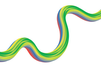 Colorful abstract wave with smooth green, yellow, red, and blue gradients flowing across a white background, creating a modern and dynamic artistic design.