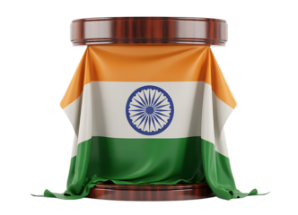 Indian flag draped over a wooden podium isolated on transparent background 
