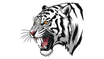 Obraz premium Majestic white tiger head illustration roaring fiercely with glowing orange eyes, embodying raw power and untamed wildlife spirit
