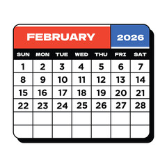 Calendar For The Month of February 2026 © RMNKO