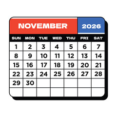 Calendar For The Month of November 2026 © RMNKO