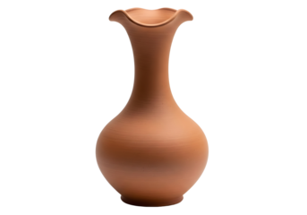 Elegant terracotta vase with ruffled rim isolated on transparent background