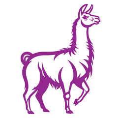 Naklejka premium Stylized purple silhouette of a standing llama on a clean white background with vector illustration