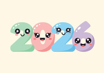 Cute 2026 Mascot Characters Flat Vector