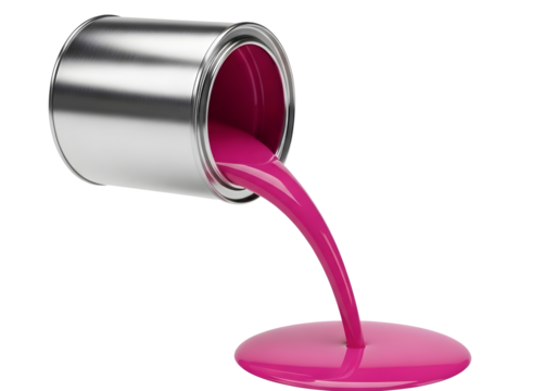 Pink paint pouring from a metal can isolated on transparent background - Powered by Adobe