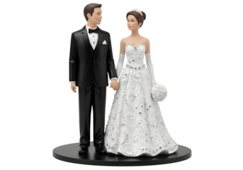 Wedding couple figurines groom and bride isolated on transparent background